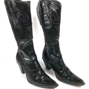 Helen's Heart Black Sequined Cowboy Boots